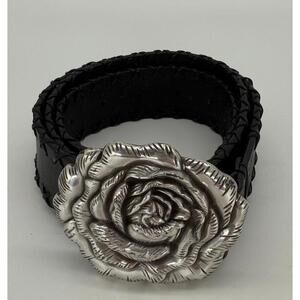 GUESS Leather Belt with Rose Buckle – 36-39” Adjustable